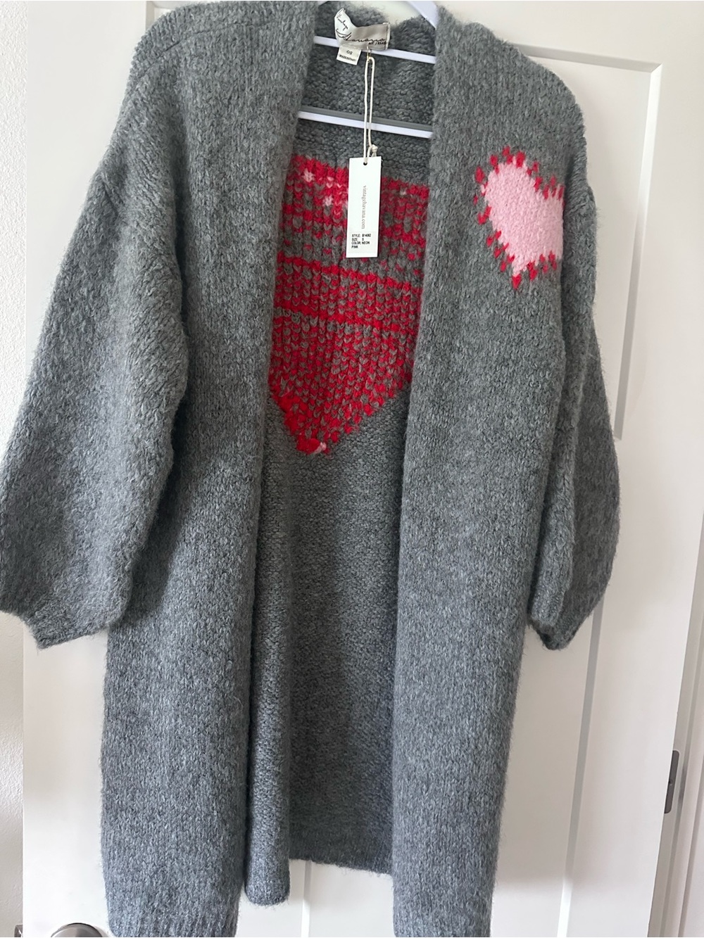 Vintage Havana Gray Knit Cardigan with Pink Accent Hem